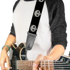 Guitar Strap - Panda Bear Sugar Skull Black White