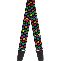 Guitar Strap - Paw Print Black Multi Color