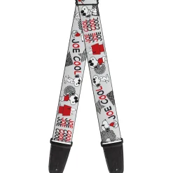 Guitar Strap - Peanuts JOE COOL Snoopy Poses and Text Gray/Black/Red/White