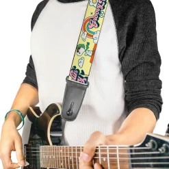Guitar Strap - Peanuts Snoopy Flying Ace and Woodstock GROOVY Quotes Collage Yellow