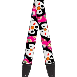Guitar Strap - Penguins w Cupcakes Fuchsia Multi Color