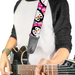 Guitar Strap - Penguins w Cupcakes Fuchsia Multi Color
