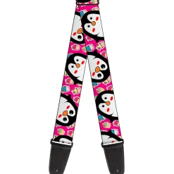 Guitar Strap - Penguins w Cupcakes Fuchsia Purple White