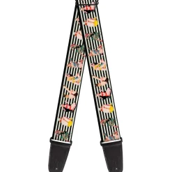Guitar Strap - Pin Up Girl Poses Stripe Black White