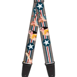 Guitar Strap - Pin Up Girl Poses Stars & Stripes Gray Blue White Red