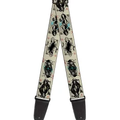 Guitar Strap - Pirates 4-Character Pose Skeleton Cards Cream Black Red