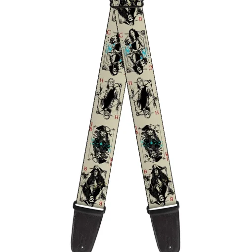 Guitar Strap - Pirates 4-Character Pose Skeleton Cards Cream Black Red