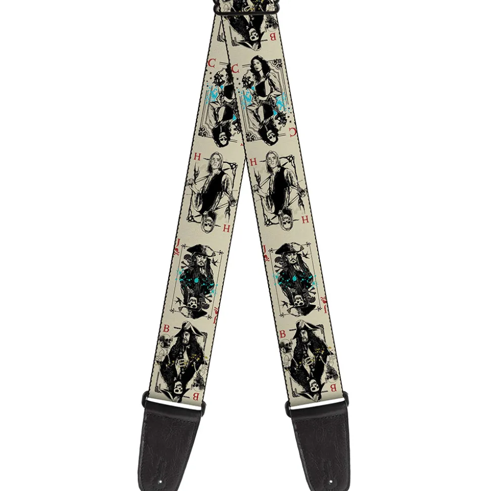 Guitar Strap - Pirates 4-Character Pose Skeleton Cards Cream Black Red
