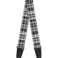 Guitar Strap - Plaid Black White