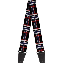 Guitar Strap - Plaid Black Red White Blue