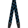 Guitar Strap - Plaid Black Turquoise Gray