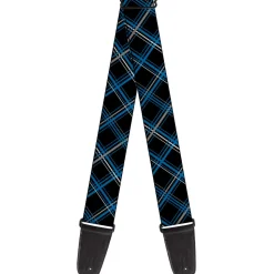 Guitar Strap - Plaid Black Turquoise Gray