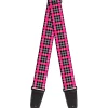 Guitar Strap - Plaid Black Gray Fuchsia