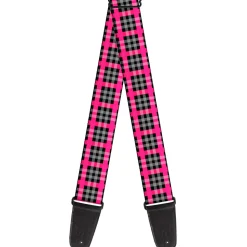 Guitar Strap - Plaid Black Gray Fuchsia