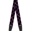 Guitar Strap - Plaid Black Purple Gray