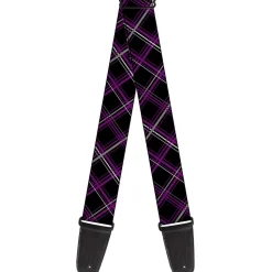 Guitar Strap - Plaid Black Purple Gray