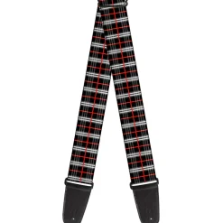 Guitar Strap - Plaid Black Red