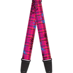 Guitar Strap - Plaid Curls Pink Black Yellow Blue