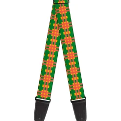 Guitar Strap - Plaid Gold Green Pink