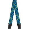 Guitar Strap - Plaid Turquoise Yellow Black Gray