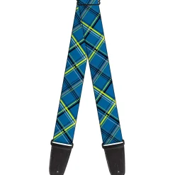Guitar Strap - Plaid Turquoise Yellow Black Gray