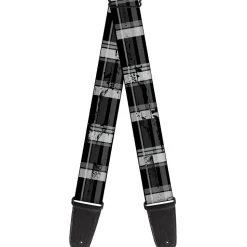Guitar Strap - Plaid Weathered Black Gray White