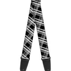 Guitar Strap - Plaid X2 Black Grays White