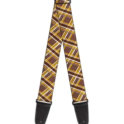Guitar Strap - Plaid X Brown White Gold