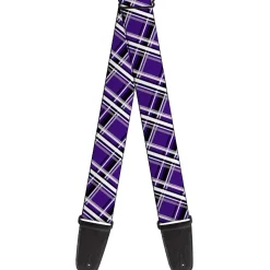 Guitar Strap - Plaid X2 Purple Gray White Black