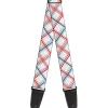 Guitar Strap - Plaid X White Red Turquoise Gray