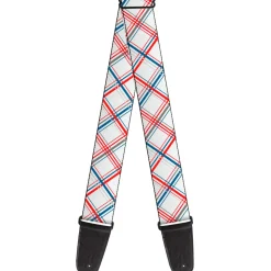 Guitar Strap - Plaid X White Red Turquoise Gray
