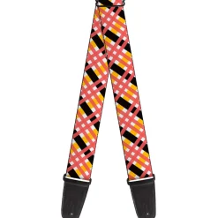 Guitar Strap - Plaid X White Gold Black Pink