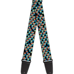 Guitar Strap - Polka Dots Stacked Black Blue Sage Brown