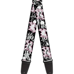 Guitar Strap - Punk Heart & Cross Bones w Skulls & Splatter Black White