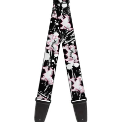 Guitar Strap - Punk Heart & Cross Bones w Splatter Black White