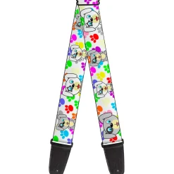 Guitar Strap - Puppies w Paw Prints White Multi Color