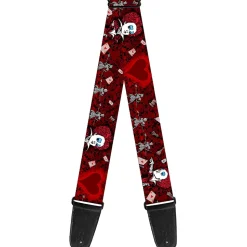 Guitar Strap - Queen of Hearts Poses Hearts Cards Reds Black