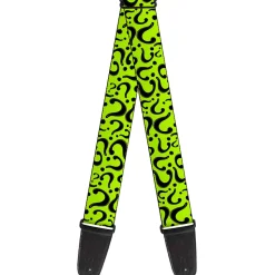 Guitar Strap - Question Mark Scattered Lime Green Black