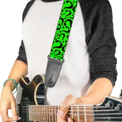 Guitar Strap - Question Mark Scattered Lime Green Black