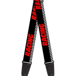 Guitar Strap - RACING w Checker Black White Red