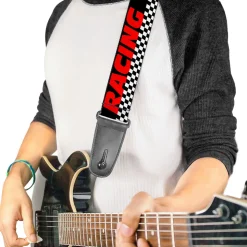 Guitar Strap - RACING w Checker Black White Red