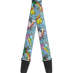 Guitar Strap - Rainbow Cloud Stars Baby Blue