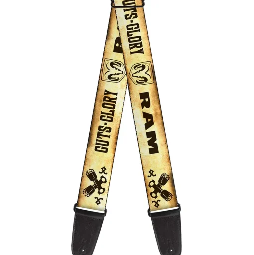 Guitar Strap - RAM Logo Pistons GUTS-GLORY Weathered Chocolate Brown