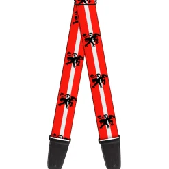 Guitar Strap - Rampant Lion Repeat Stripes Red White Black