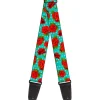 Guitar Strap - Red Roses Polka Dots Turquoise