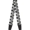 Guitar Strap - Robot Heads Checkers Black White