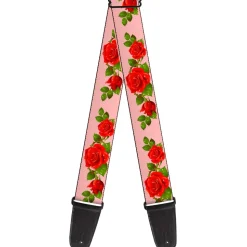 Guitar Strap - Rose Trio Leaves Pink