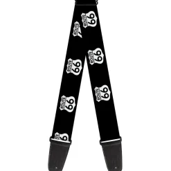 Guitar Strap - ROUTE 66 Highway Sign Repeat Black White