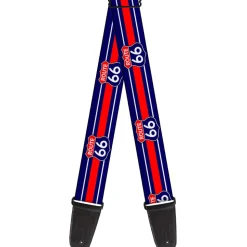 Guitar Strap - ROUTE 66 Highway Sign Stripe Blue White Red