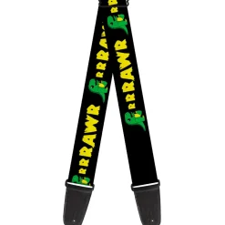 Guitar Strap - RRRAWR Dinosaur Black Green Yellow